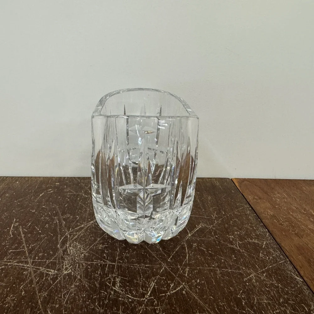 Oval Crystal Squat‎ Vase Candle Holder Cut Glass Decor